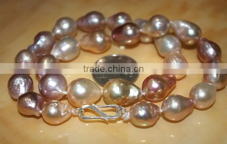 15-16mm multicolors Edison pearl with Gold clasp necklace