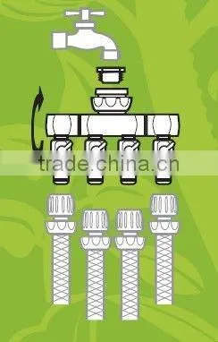 Brass 4-way tap connector with valve