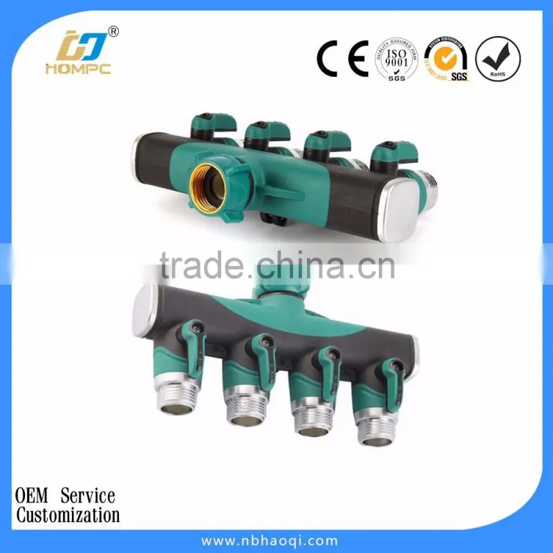 Heavy Duty Brass 4 Way Garden Hose Shut Off Connector