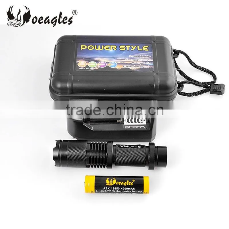 Oeagles White Light T6 Zoomable Mini LED Flashlight torch kit