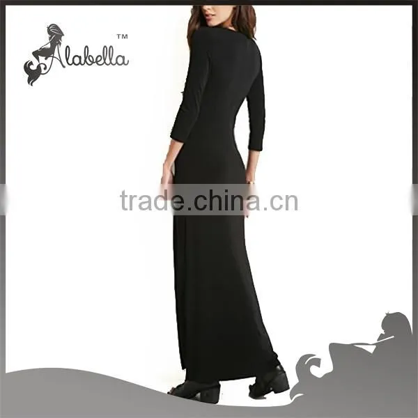Long sleeve maxi dress with V neck muslim women long dress