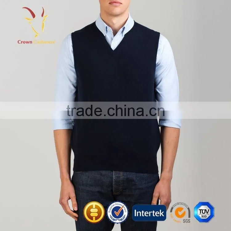 Sleeveless Plain V Neck Men Pullover Sweater