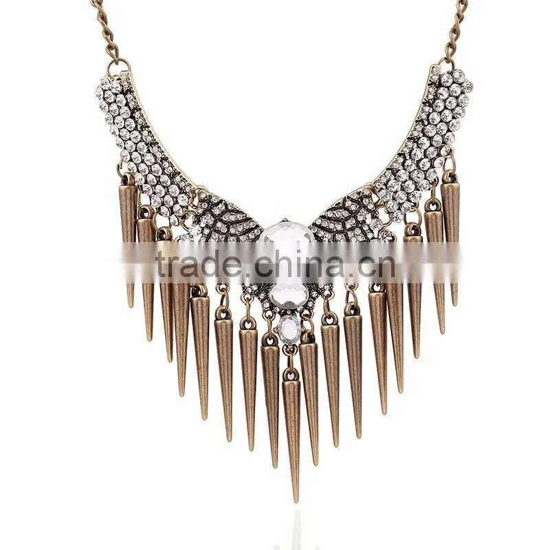 Western trendy tassel luxury mandarin orange rhinestone crystal vintage statement necklace jewelry