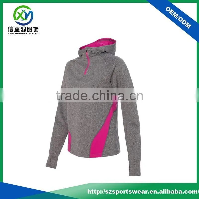 New Design Splicing Color Fabric Women Sport Hooded Pullover Sweatshirt With Your Logo