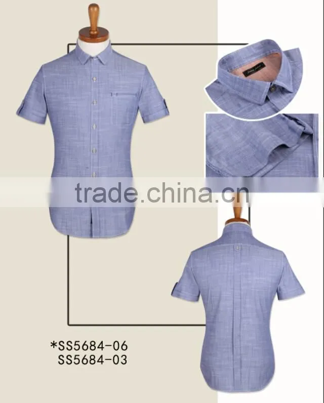 100% cotton chambray short sleeve casual men shirts