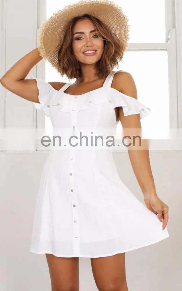 Mature Women Button Through Front Mini Dress in White