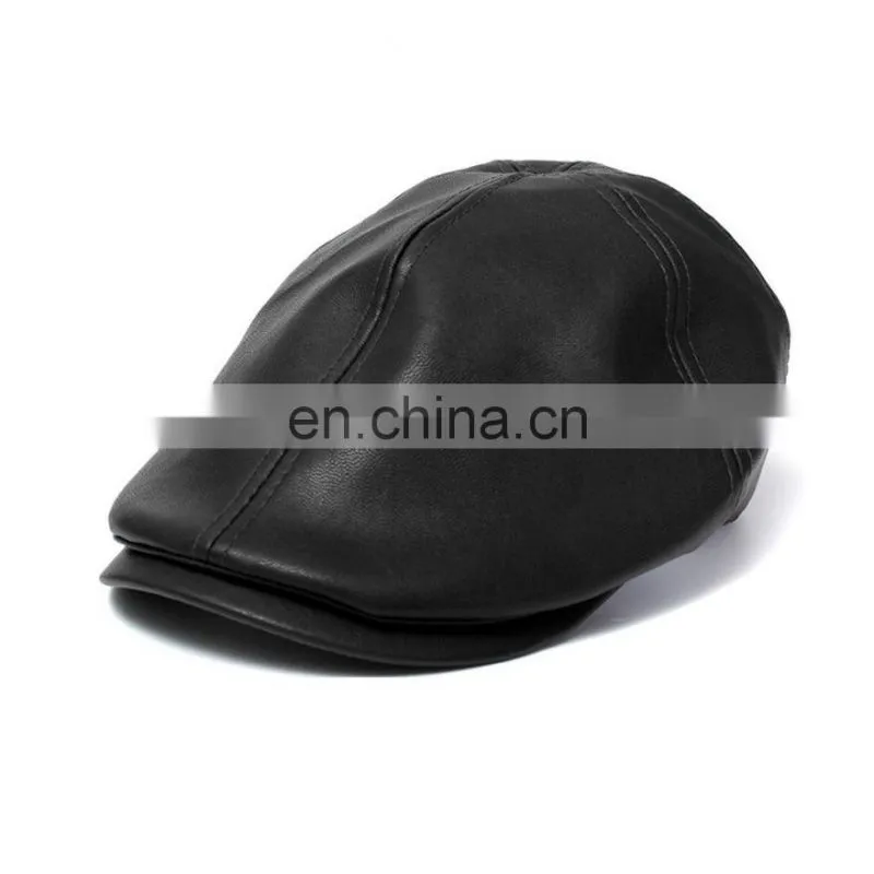 Men Faux Leather Warm Baseball Cap Causal Windproof Peaked Cap Adjust Snapback