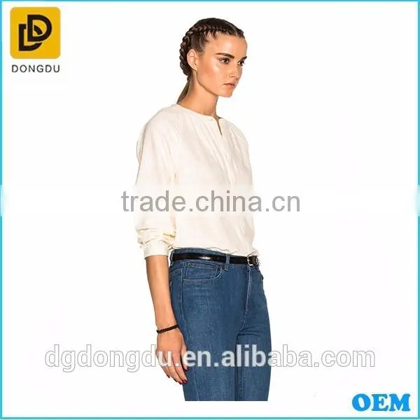 European Style Women Casual White Blouse Low Price Cotton Blouse for Ladies
