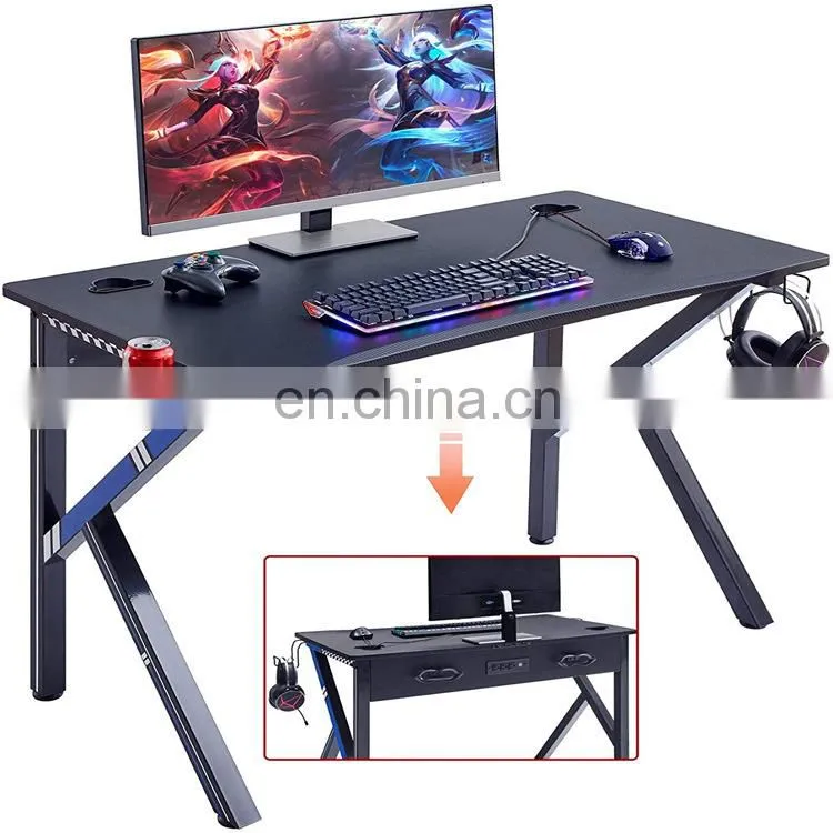 Wholesale price Gamer Specific Used Blue Gaming Desk Computer PC Racing Table with Headphone Hook