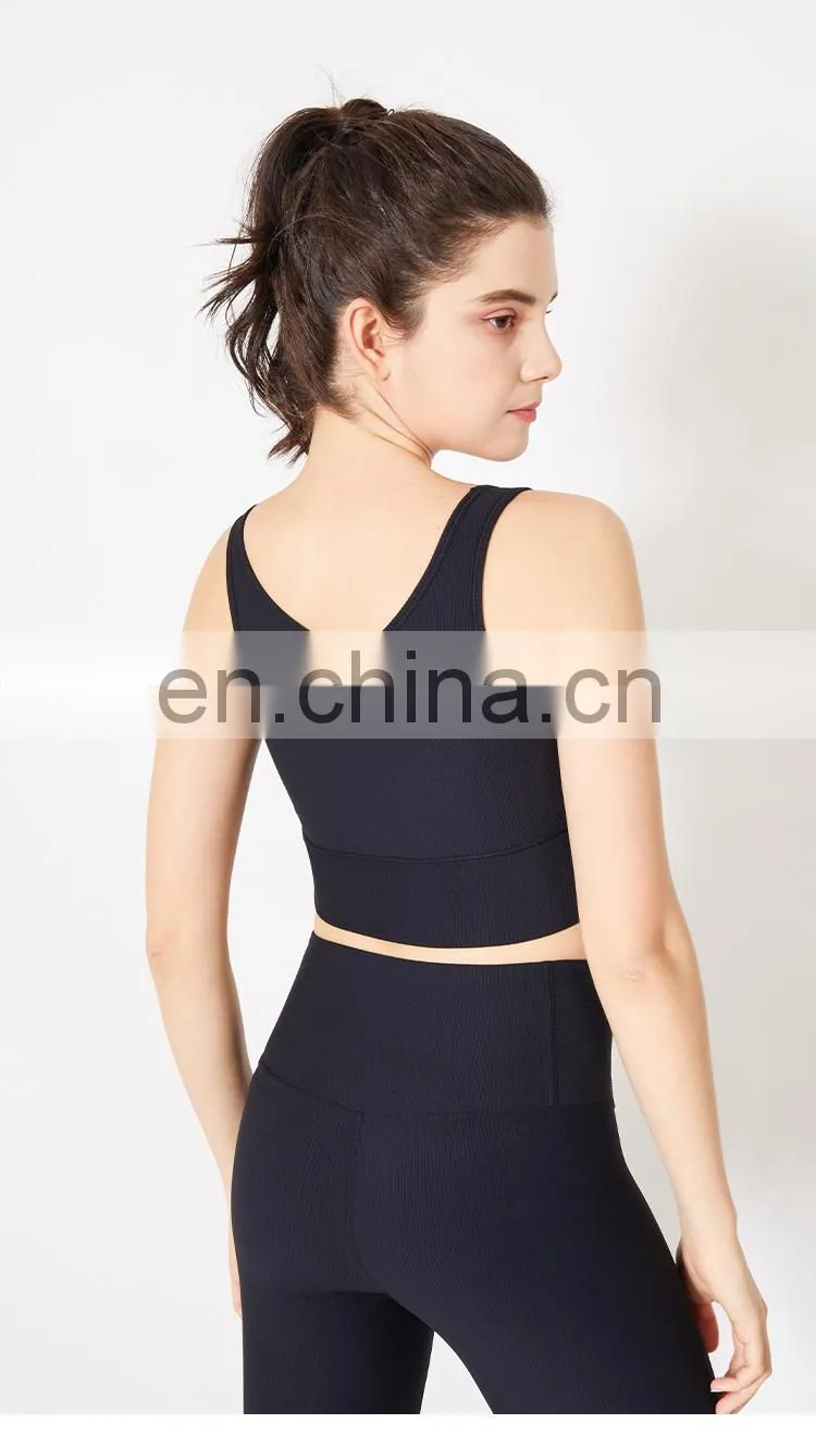 New arrival Ribbed Tank Top Women Sports Bra High Impact Fitness Workout Yoga Bra