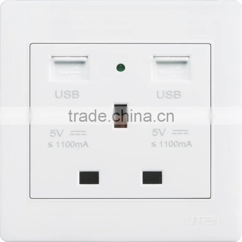 13A electrical socket with 2 USB wall socket