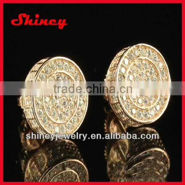 Fathers Day Gift round shape Micro Pave black gold earring for men