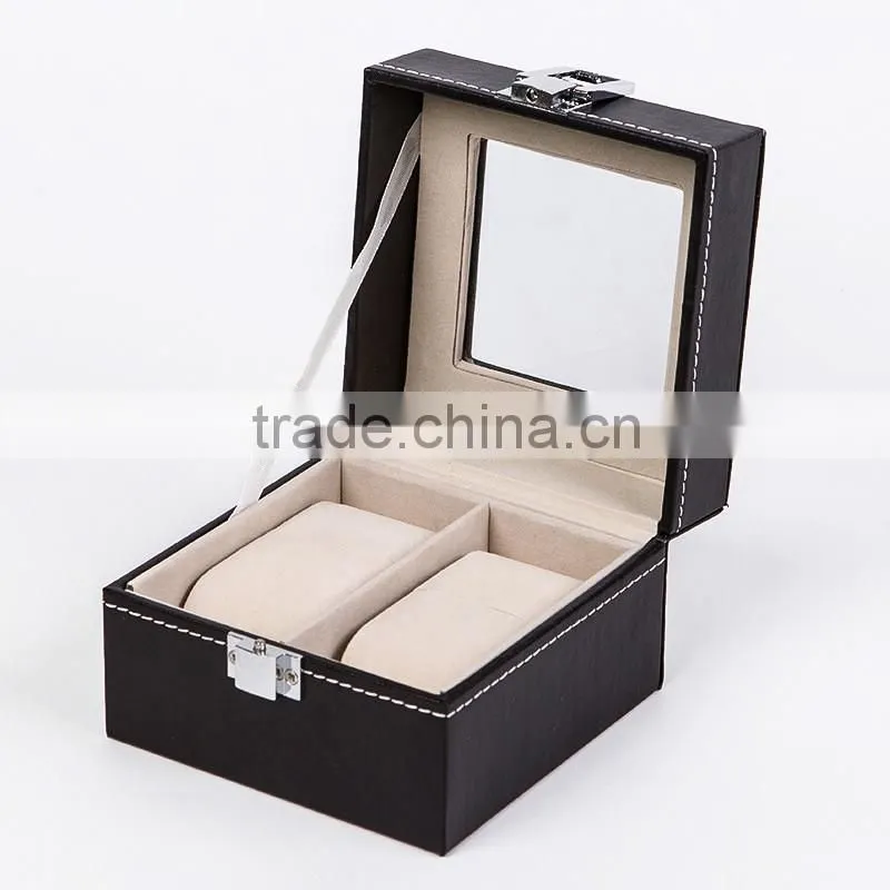 W806-2 2 Slot Double Grid Wholesale PU Leather Watch Packaging Display Box