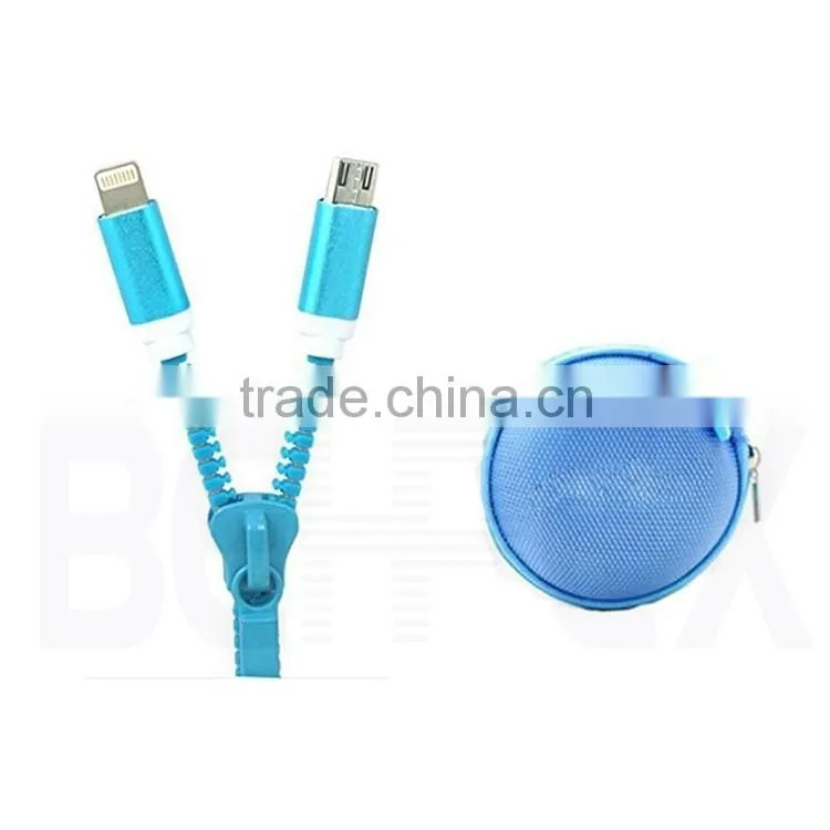 Colorful High Speed Flat Zipper 2 in 1 Data Micro USB Cable