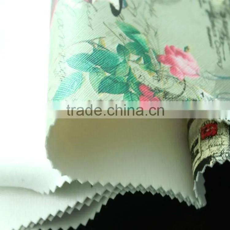 Peacock printed pattern cross embossing pvc artificial leather for bags notebook covers Guangzhou leather manufacturer