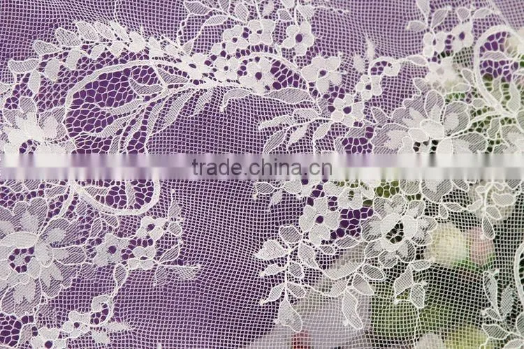 Bridal white french lace flower embroidery fabric for dress
