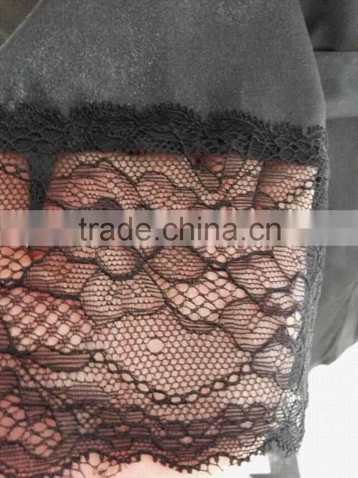 comfortable women black satin lace robe