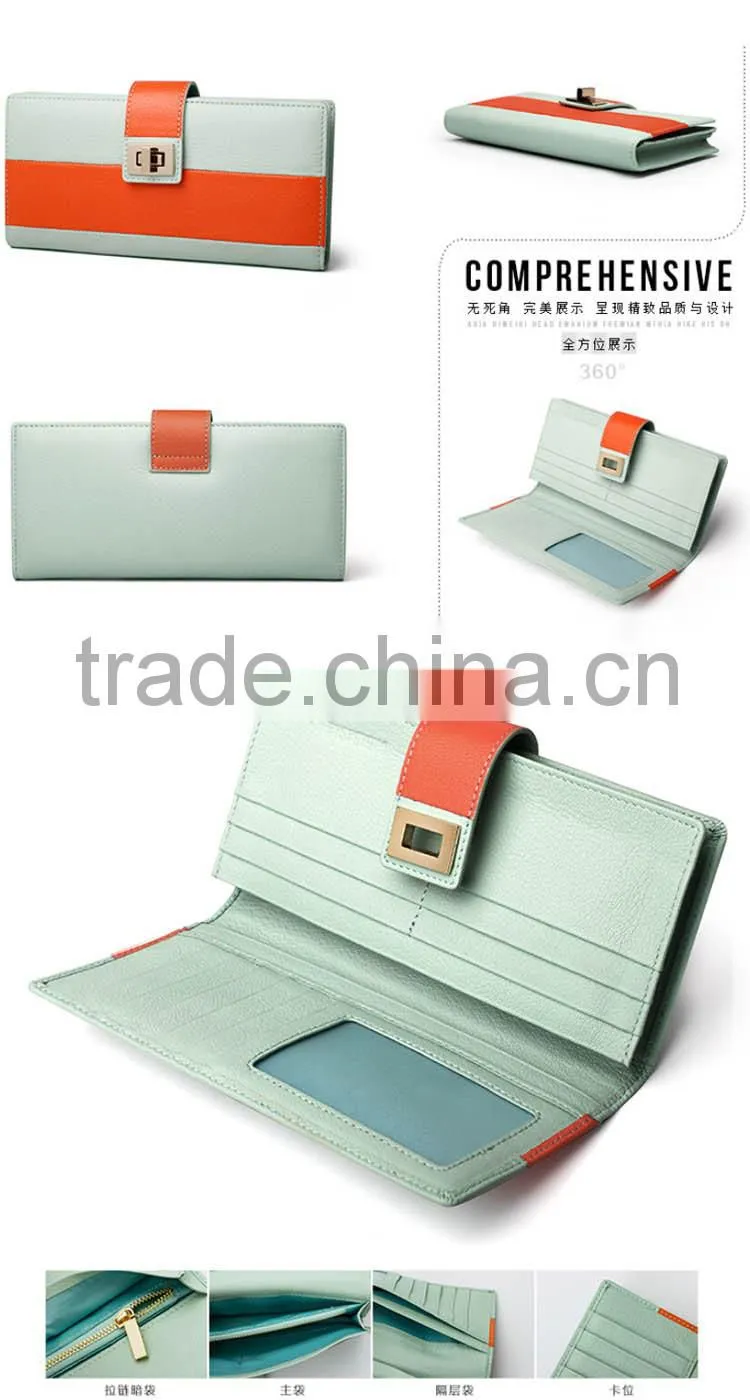 Contrast color low price ladies leather hand made women wallet / ladies purse