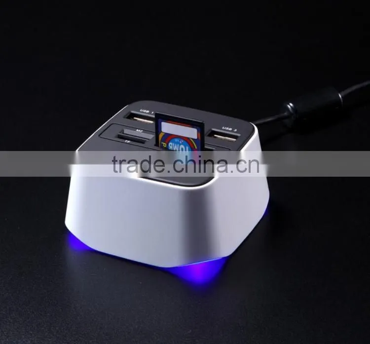 Promotional Gift Light-Up Combo USB HUB with Card Reader with LED Logo