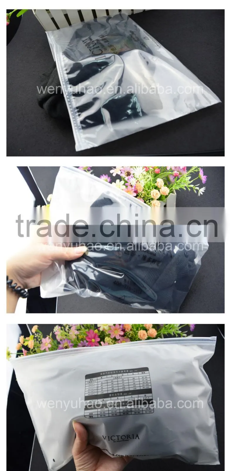 plastic clothes bags for packing , plastic bag zipper clothes poly bags