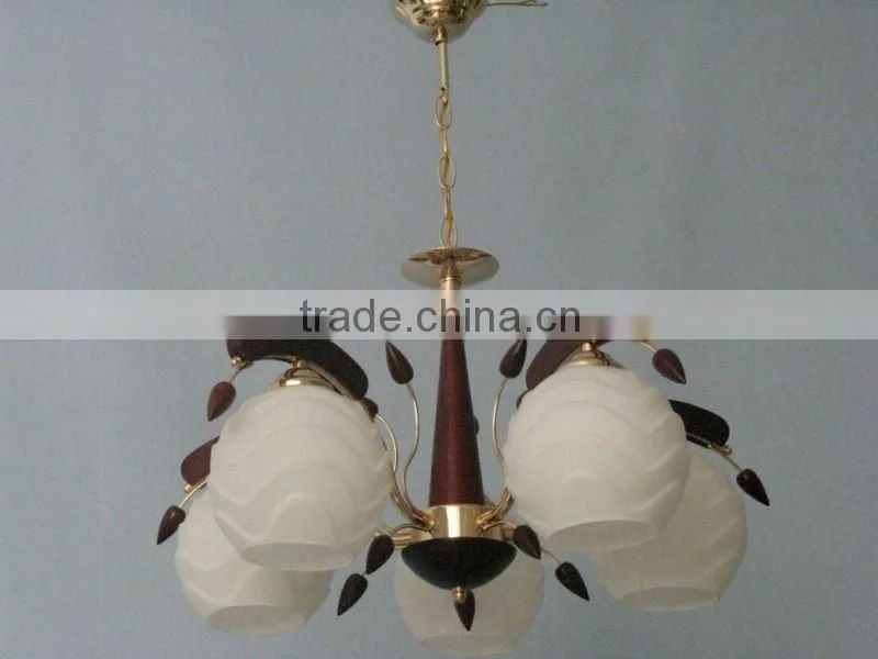 wooden pendant lamp/glass shade chandelier pendant light with wooden 6822-5