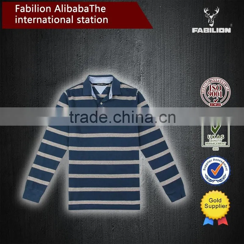2016 hot selling Washed striped long sleeve for big size polo shirt
