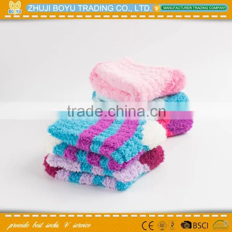 BY-161614 women's warm socks; microfiber terry-loop hosiery colord girl's striped scok