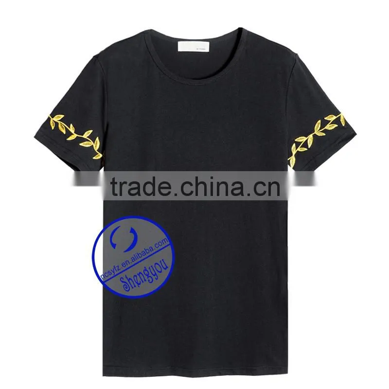 Wholesale new design embroidered mens black t-shirt