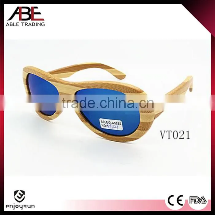 2016 UV400 blue mirror lens fashion designer bamboo wooden polarized sunglasses FDA CE