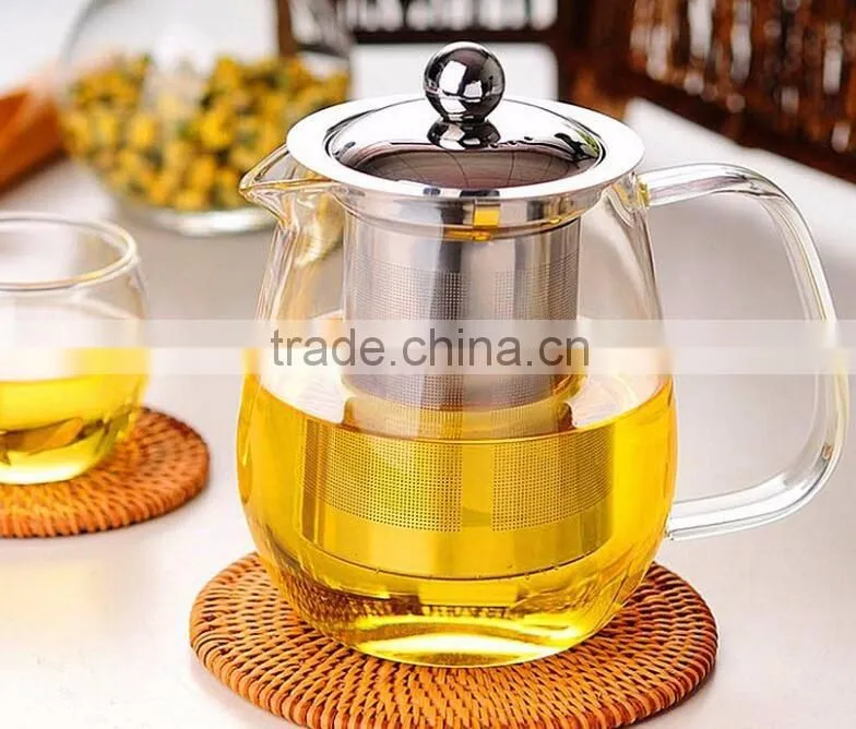 1200ml Hot Selling Borosilicate Glass Tea Pot With Stainless Steel Infuser Tea Pitcher Teapot