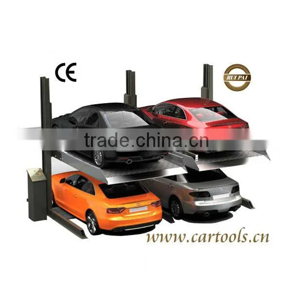 lift slide parking system with several levels and dozens of car space