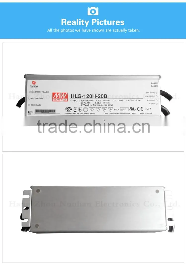 IP67 rated Meanwell HLG-120H-20B 120w 1~10Vdc pwm led driver constant voltage dimmable led driver