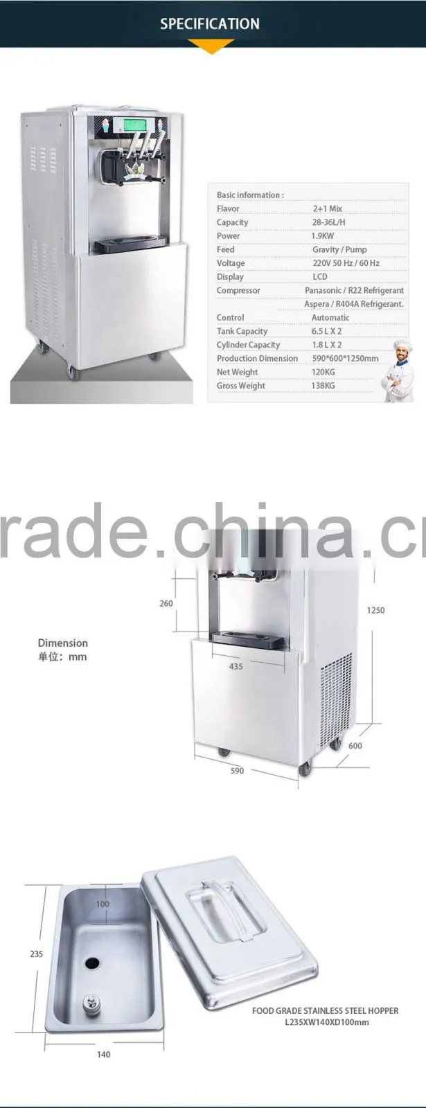 2+1 Mixed Flavors Ice Cream Vending Machine With Good Price,CE approved
