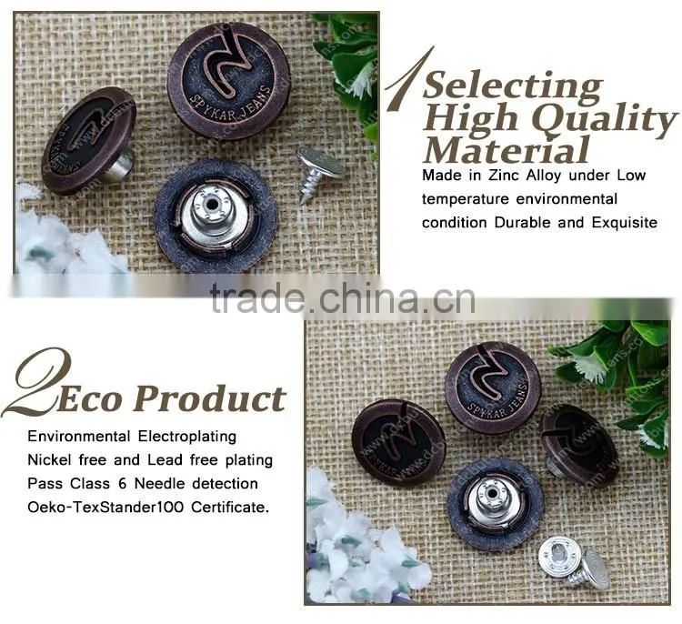 Wholsale Vintage style metal jeans button zinc alloy button for denim