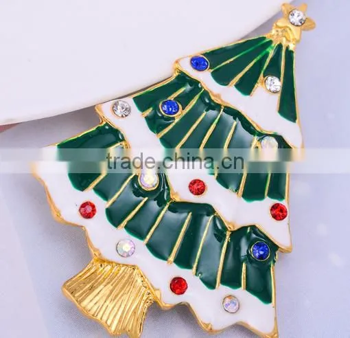 Vintage X'mas Palm Tree With Multicolor Rhinestone Snow Gold Brooch