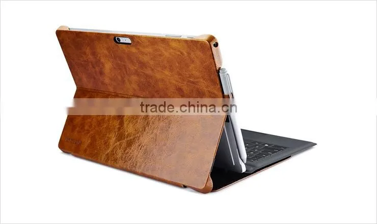 ICARER Genuine Leather Case for Microsoft Surface Pro 4 Flip Cover with Stand Function Vintage Series