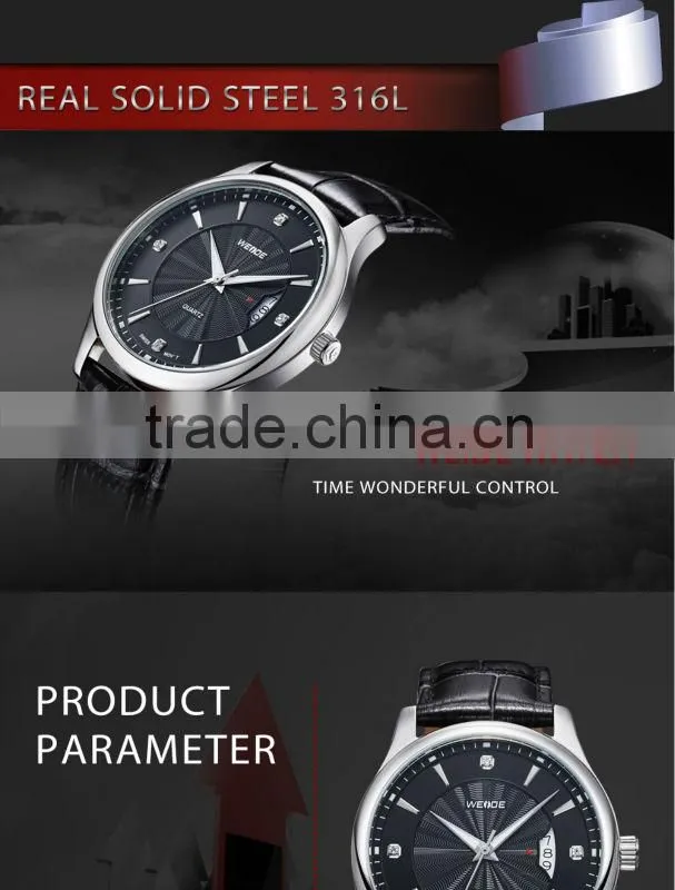 WEIDE WG93005 Men's Brand Watches Fashion Luxury Two Tone Gold Genuine Leather Strap Men Dress classic Quartz Watch