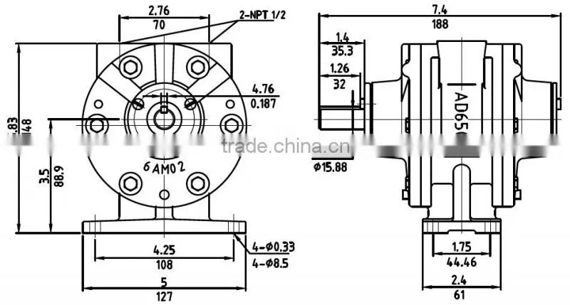 HX6AM-H,4HP Air Motor,Foot Mounting,Gast Equivalent Motor Model 6AM-FRV-5A,For Coats Tire Changer