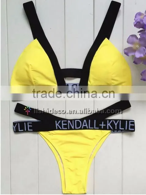 Yellow Elastic swimwear brazilian bikini