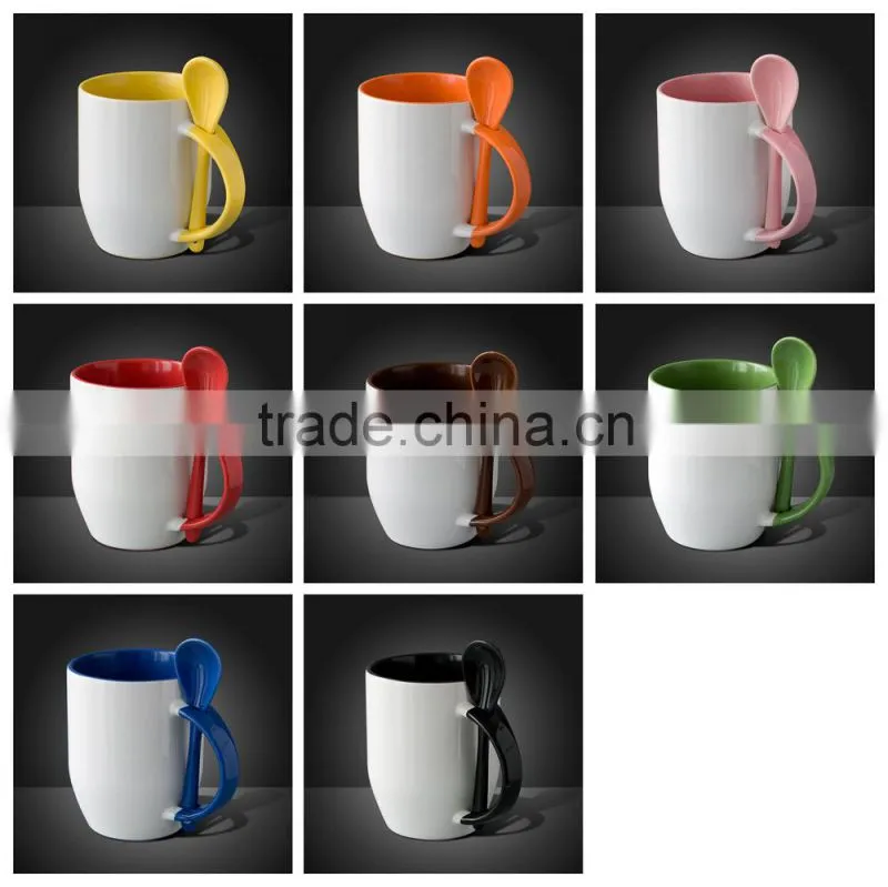pink color ceramic cup with spoon