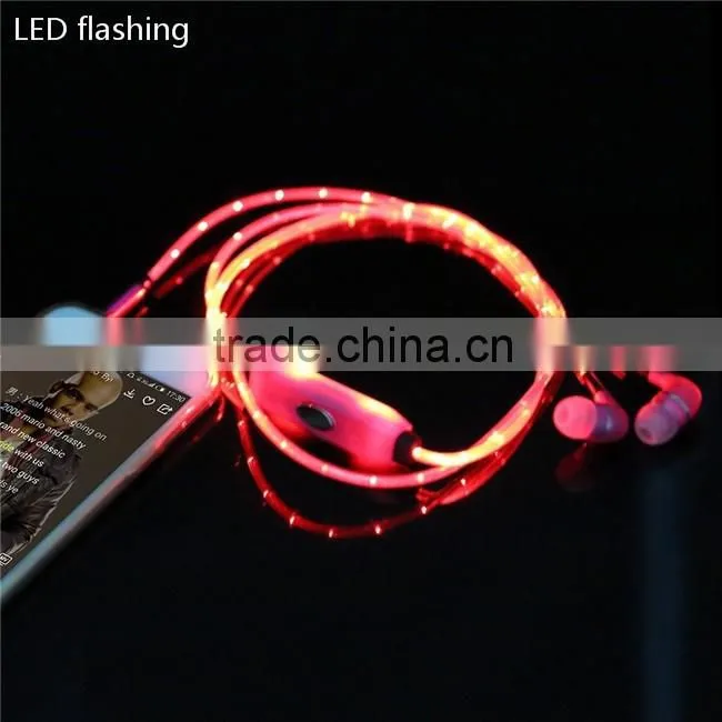 New products 2016 LED In-ear Headphones Earphone with Line Remote and Mic,EL Earphone with Line,mobile phone earphone