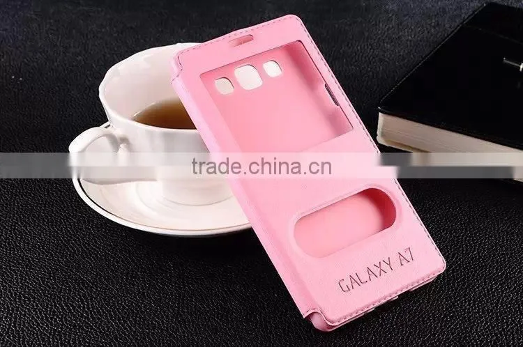 PU leather view window for Samsung Galaxy A7 case, PU leather For Galaxy A7 leather case