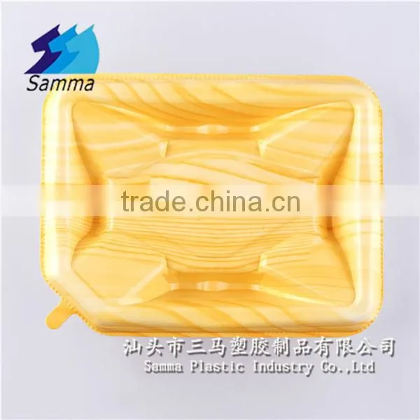 KW-0013C disposable mini sushi containers, wooden base containers with clear lid