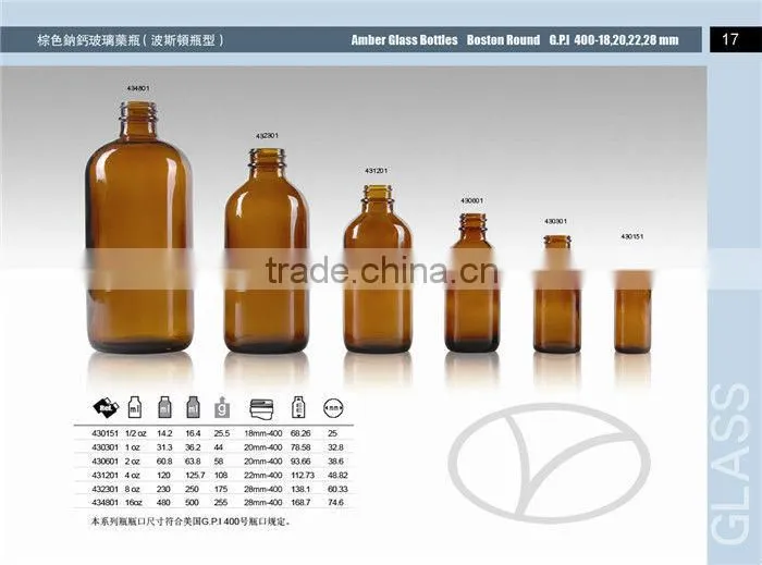Boston round glass bottle with various of size