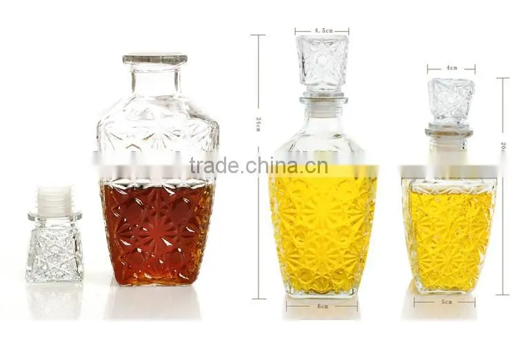Colored square glass wine bottle with lid
