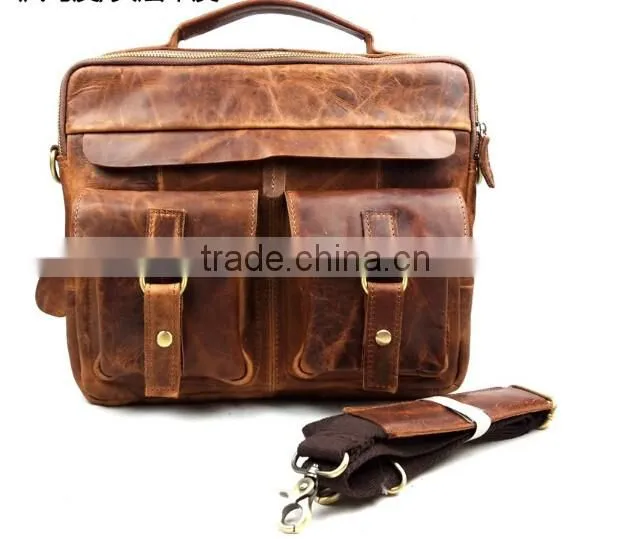 Custom design mens cowhide vintage leather tote bag handbag shoulder bag