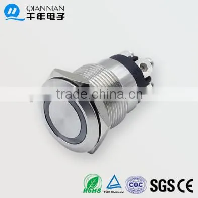 QN19-H1 19mm Ring Type Momentary Flat Head Screw Pin terminal Waterproof metal push button switch
