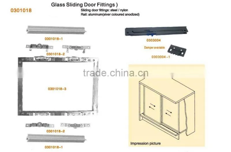 hot sale steel and nylon accessories for glass sliding door