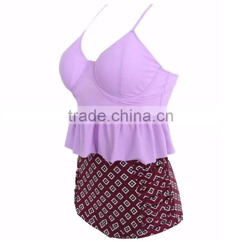 New fashion hot selling swimsuit with Small Flounce Top Quality mature women high waist bikini