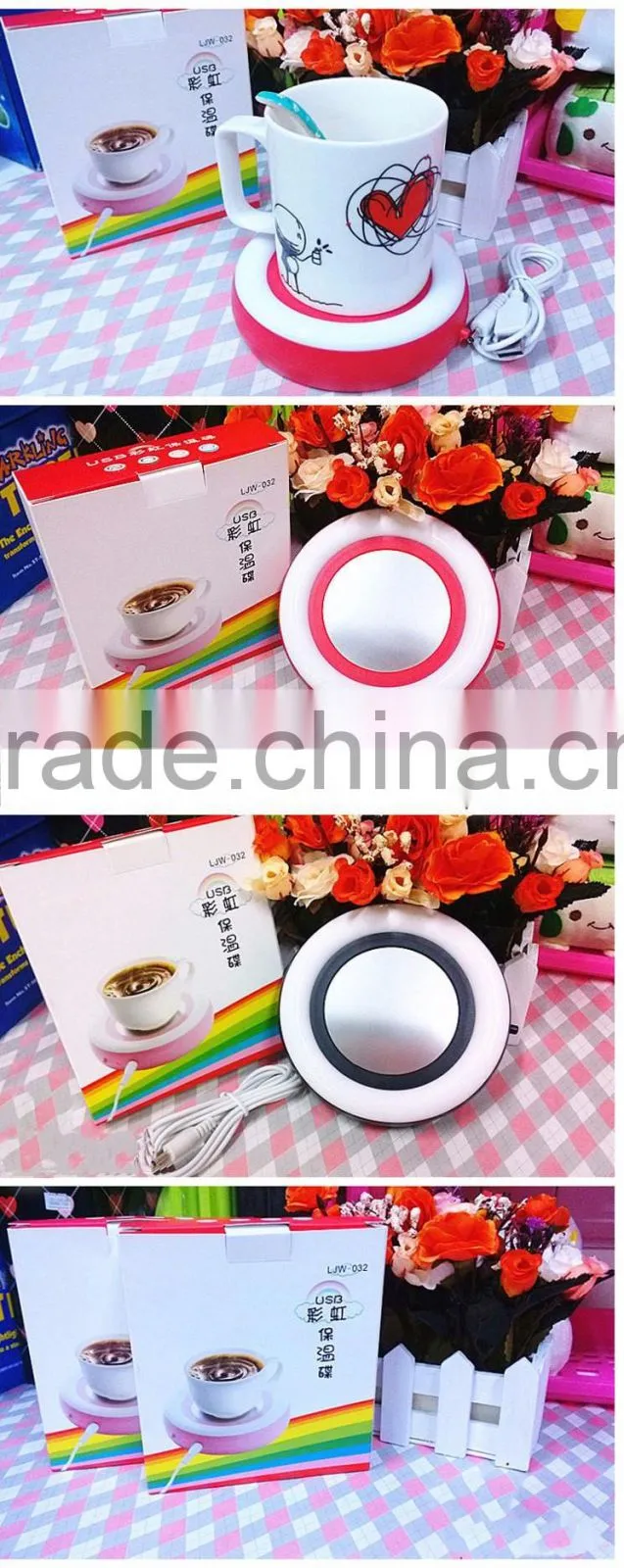 Winter USB Gadget Silicone Cup Mat, Rainbow Colorful Design USB Heat Warmer Coaster, Gift USB Cup Warm Coaster For Wholesale